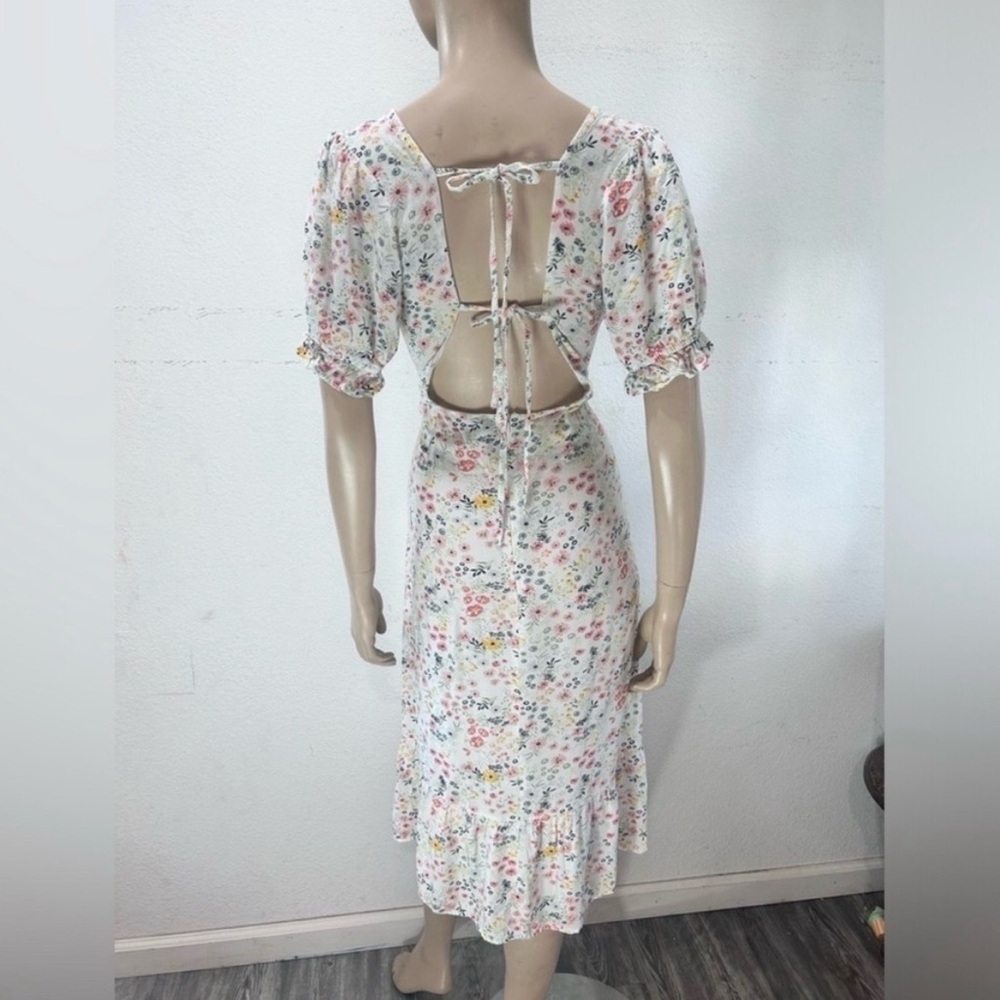 Influence Square-Neck Floral Midi Dress with Puff Sleeves - Picture 8 of 16